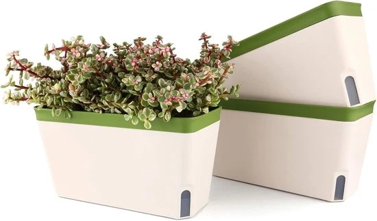 Set di vasi per piante in plastica con sistema di irrigazione - Set di 3 - Verde - 27cm