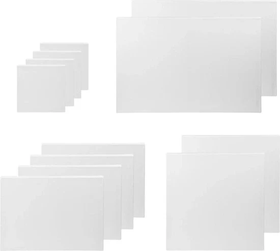 Set di tela per telaio - 12 pezzi - 4 diverse misure - 20 x 20 cm - 30 x 40 cm - 40 x 40 cm - 40 x 60 cm tela grande per pittura