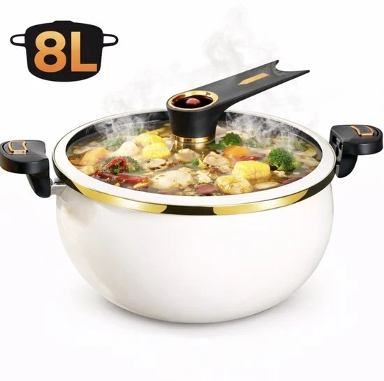 Pentola a gas e induzione in acciaio inox 8L con coperchio - Resistente - Adatto per uso su gas e induzione
