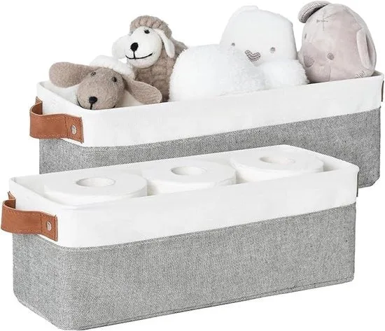 Cassetti Opachi 2 pezzi – Cassetti di Stoffa con Maniglie – Cassetti a Soffitto per Pannelli e Mobili – Grigio/Bianco