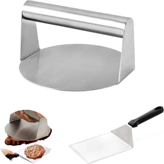 Hamburgerpers da 304 acciaio inossidabile con spatola per griglia per cucinare e barbecue, forma rotonda per hamburger, bistecche e panini