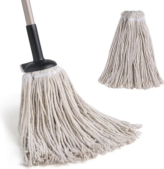 Mop per pavimenti in legno e cemento con asciugamano in cotone riutilizzabile, sostituzione senza contatto, regolabile e resistente ai graffi.