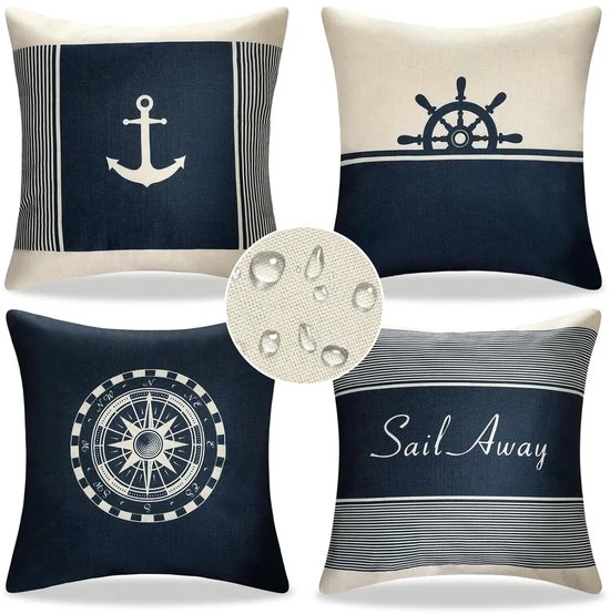 Set di cuscini per divano decorativi - impermeabile - confezione da 4 - stile marittimo - 40x40 cm
