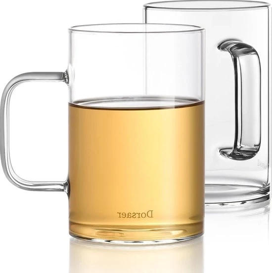 Set di tazze in vetro da 2 - 453 ml - fondo piatto spesso - grande bicchiere trasparente con manico per bevande tè cappuccino latte caffè succo