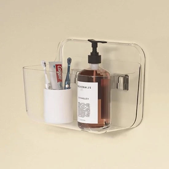 Organizzatore di bagno trasparente da agganciare al muro - senza forare - 1 pezzo - plastica