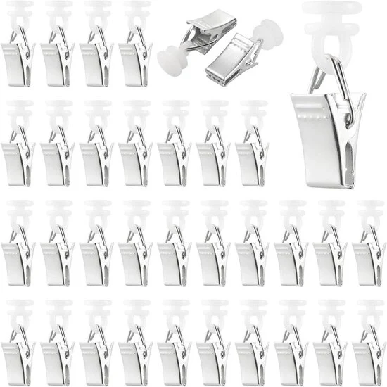 Clip e ganci per tende - Adatti a traverse per tende - 60 pezzi