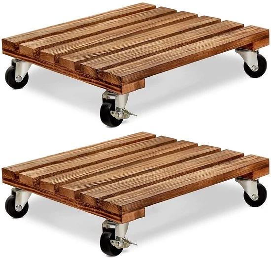 Set di 2 vasi di legno quadrato con ruote - 30 cm - con freno - ideale per l'ambiente interno