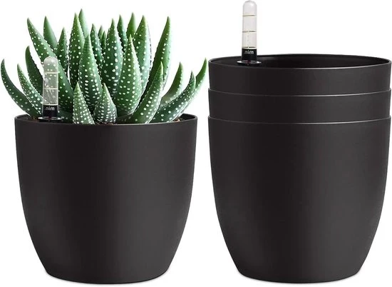 Piantina con Irrigazione Automatica - Set da 4 - Nero - 15 cm - Per Interno ed Esterno