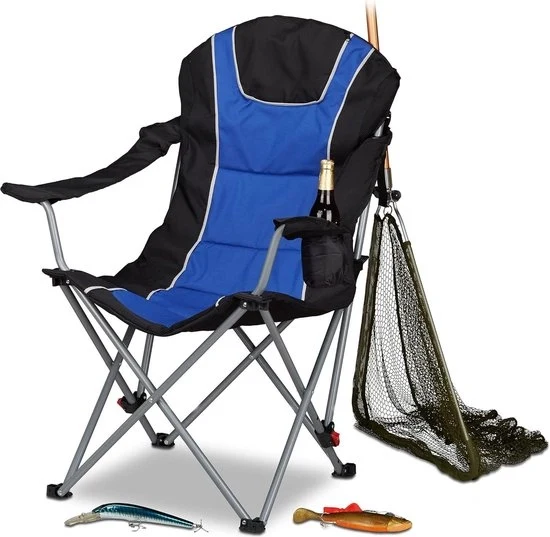 Camping-stoilete op-pieghevole con schienale di seduta regolabile e imbottitura morbida - Blu-nero - Dimensioni: 108x90x72cm