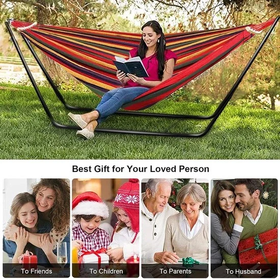 Hangmat per esterno per due persone con fune di sospensione standard - ideaale per viaggi, escursioni e campeggio - colore costa (rosso)