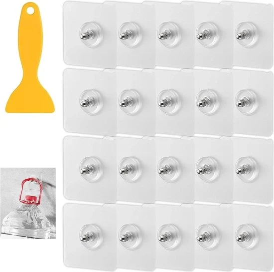 Viti Adesive trasparenti con griffe per foto - Pacchetto da 20 con raschietto piccolo - Nessuna foratura necessaria klevende spijker