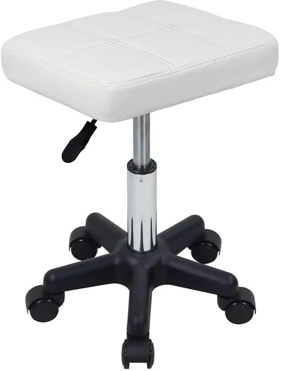 Kruk Rotante con Rulli a Forma di Quadrato con Regolazione di Altezza, Rotante, con Rulli, Sedile per Spa, Salon, Massaggio - Bianco - Altezza Regolabile