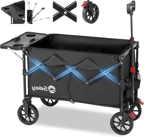 Carrello da spiaggia pieghevole con tavolo ripiegabile - 150L 150KG - carrello da spiaggia con freni - SE3012 Nero Carrello da spiaggia
