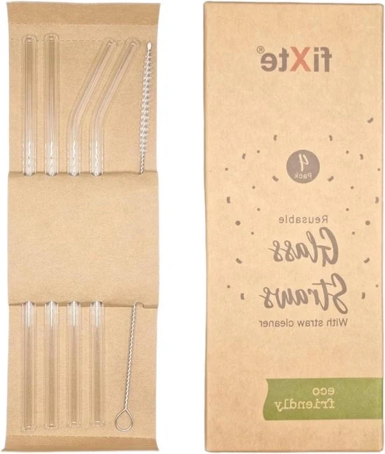Set di stecchi in vetro riciclabili con spazzola di pulizia - ecosostenibile - uso per feste e estate - regalo - scuotimento di smoothie e latte - stro di acqua e succo - bevande calde e fredde Stecchi in vetro