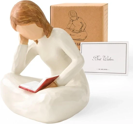 Statua pensierosa - arte moderna per appassionati di libri - 1 pezzo - bianco