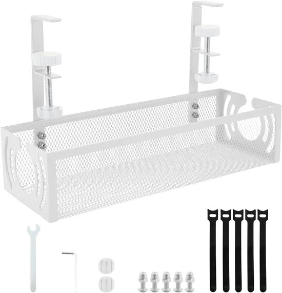 Caricabatterie per cavi sotto scrivania - Organizzatore cavi - Bianco - Reticolo metallico