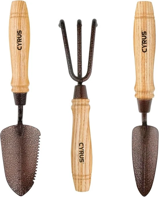 Set di attrezzi per giardinaggio - 3 pezzi - adatto per piante e manutenzione - legno
