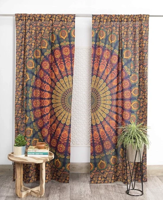 Pannelli di tenda mandala bohemien - Blu neutrale - Adatto per la decorazione