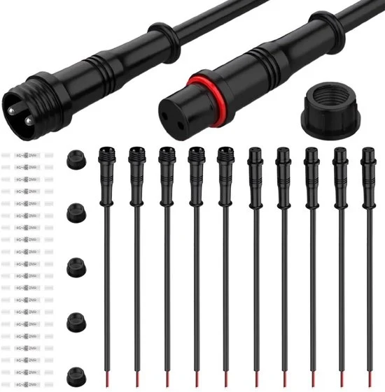 Set di connettori LED acqua resistente a 2 poli - 5 paia, contatti maschili e femminili piccoli con cavo 0,2 mm² 24 AWG IP67, cavo di estensione 20 cm per auto, camion, imbarcazione interno