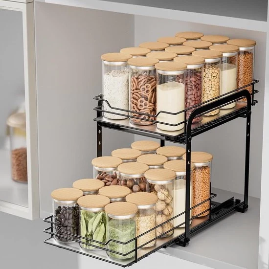 Organizzatore estensibile per spezie - 2 livelli - metallico - L26,2 x B18,3