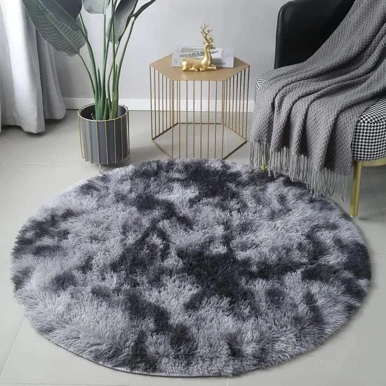 Tappeto morbido e umido a forma rotonda - camera da soggiorno moderna - camera da letto per bambine - morbido e umido - grigio scuro Ø 120 cm