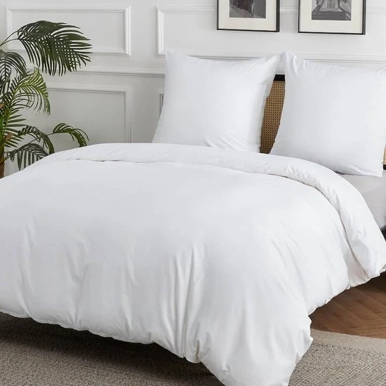 Set di lenzuola a cotone bianco 200x200 cm - set di coperte 3 in 1 con 2 cuscini 80x80 cm - Oeko-Tex, chiusura a cerniera del set di coperte 160x200
