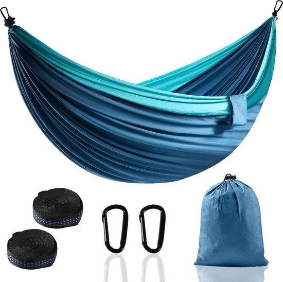 Hangmat esterna per campeggio - leggera e trasportabile - 1 pezzo - blu marino - nylon - 280 x 140 cm