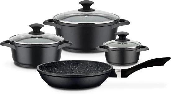 Set di pentole in ghisa gourmet - 7 pezzi - nero - alluminio fuso