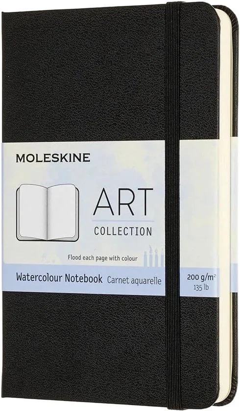 Libretto di note per acquerelli - Formato compatto - 60 pagine - Nero - Copertina in pelle naturale