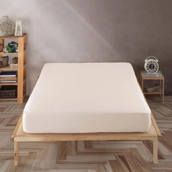 Hoeslaken 160 x 200 cm beige - 100% lino per materasso da 160 x 200 cm con altezza max 35 cm.
