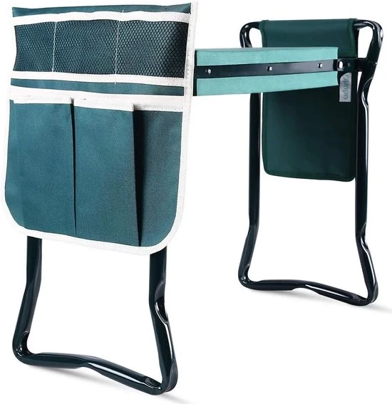 Tuinknieler e sedia da giardino 2 in 1 con maniglie e borse attrezzi, cuscino EVA, sedile portatile per adulti, verde