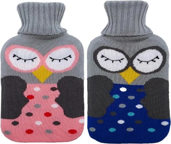 Tappo di acqua calda in cotone per biberon 1 litro - Sacchetto di calore rimovibile e lavabile - Adatto a adulti e bambini - Rosso e blu