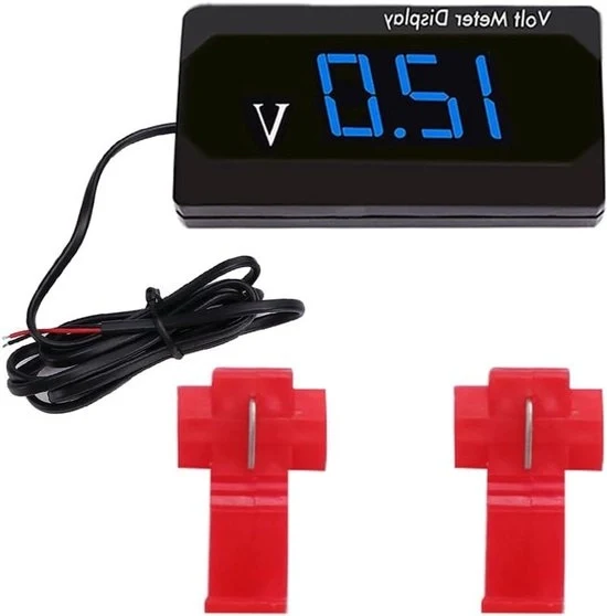Voltmetro 12V Auto con Display Digitale LED Mini con Terminals per Nave Veicoli da Terra Motociclo Camion Moto ATV UTV Blu LED