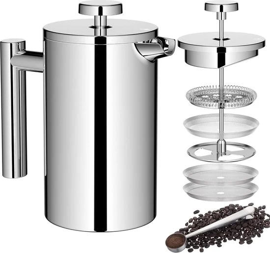 Caffettiera a Stomaco di Acciaio Inossidabile - 600 ml a Doppia Parete Isolata - Argento