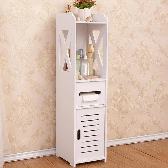 Cassa da bagno alta - Cassetto da bagno in posizione verticale - Cassa alta e stretta per bagno - Bagno libero - Supporto per rulli igienici libero - Dimensioni 80 x 20 x 18 cm cassa da bagno alta
