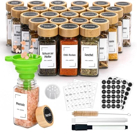 Set di 24 contenitori di erbe con coperchio in bambù - organizzatore di erbe - 120 ml