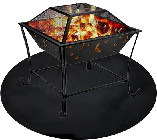 Pavimento di Protezione per Griglia - Mattonella a Fuoco - Cerchio Nero - Resistente al Fuoco - 3 Strati - Tappetino di Protezione per Pavimento - Griglia - Mat per Caminetto d'Inverno