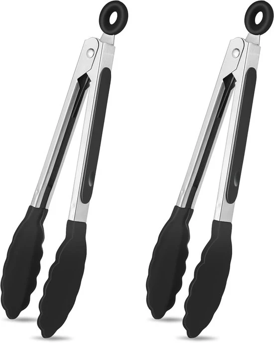 Set di Cucina - Resistente al Forno - 2 Pezzi - Nero - Silicone e Acciaio Inossidabile