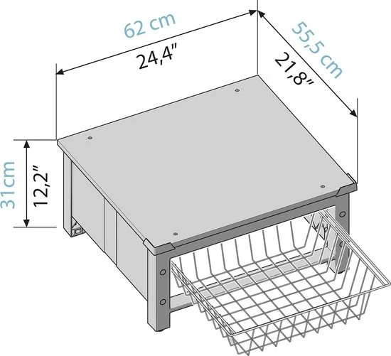 Elevatore per Lavatrice con Cestello Estensibile - Capacità 32 L - Massimo 250 kg - Bianco - 62 x 56 x 25 cm