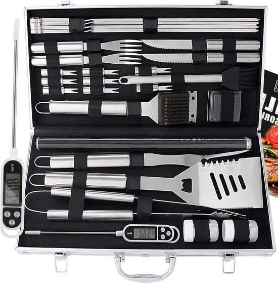 Set di barbecue con mattonelle per griglia - accessori in acciaio inossidabile - contenitore in alluminio - regalo ideale per uomini - padre e figlio - attrezzatura per barbecue esterno - giardino dietro casa - campeggio all'aperto
