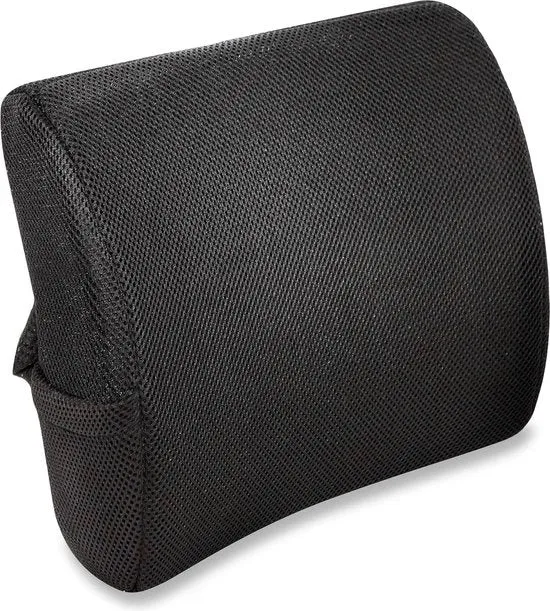 Cuscino per schiena con funzione di memoria - Formato ergonomico per il cuscino lombare - Riempimento e holder per telefono - Nero Cuscino per schiena