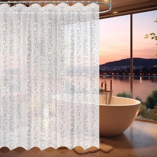 Douchegordijn 180 x 200 cm con magneti pesanti - trasparente - 3D disegno a ciottoli - PEVA impermeabile - 12 anelli per doccia