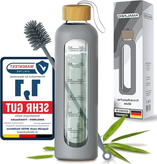 Fiasco di vetro da acqua 1 litro - infrangibile - BPA libero - vetro borosilicato