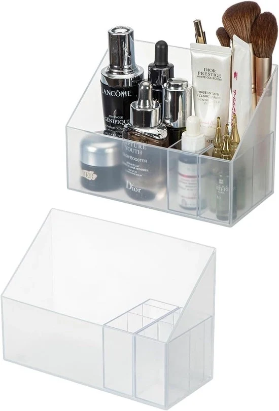 Organizzatore di trucchi - Contenitore di archiviazione per cosmetici - 2 pezzi - Bianco - Plastica