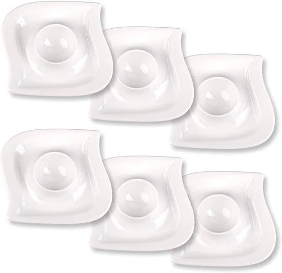 Egg-shaped ceramic decorations - 6 pieces - white