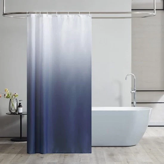 Douchegordino in Tessuto a Poliestere - Resistente alla Muffa - Idrorepellente - Doccia Angolata - Piccola Vasca da Bagno - Bianco-Blu Scuro - 120x200 cm - 8 Regolazioni Douchegordino 120x200