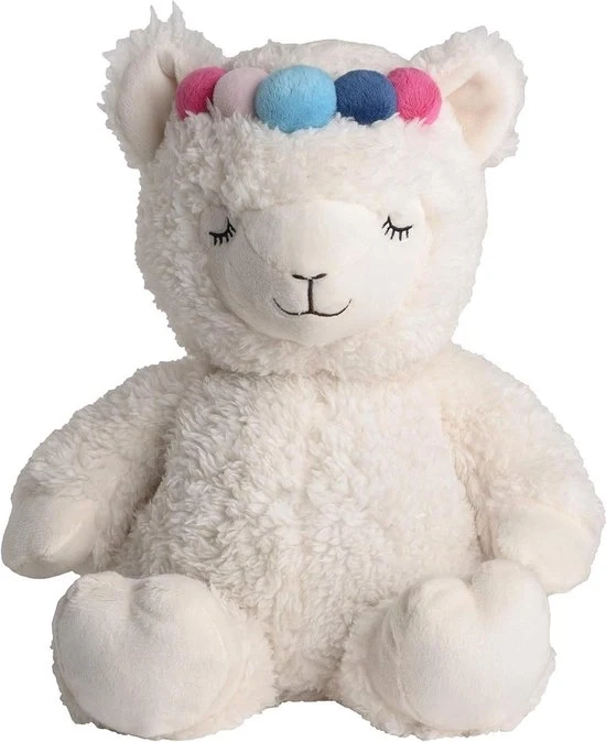 Cuscino Riscaldante/Animale di Peluche "Alpaca" con Foderaggio di Avena e Lavanda - 35 cm - 750 g - Bianco