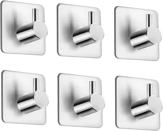 Haken autoadesivi - multifunzionali - per bagno, cucina, ufficio - 6 pezzi - acciaio inox