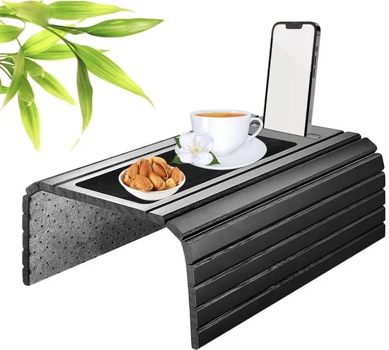 Sofa con Poggiatesta Antiscivolo - Bracciolo - Poggiatesta Flessibile come Butler per Soggiorno - Poggiatesta per Bracciolo come Poggiatesta per Soggiorno - Poggiatesta per Bracciolo (Nero + Fessura per Smartphone)