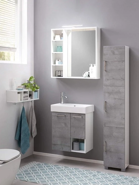 Cassa alta Samu 147720 bianco lucido grigio granito 303 cm - cassetti da bagno moderni alta